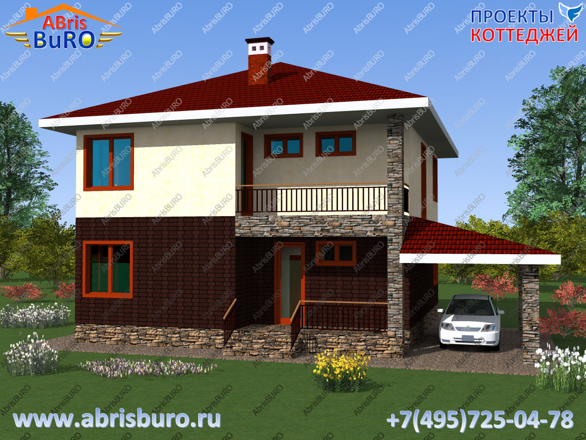K1137-143 Проект дома с крытой площадкой для авто www.abrisburo.ru