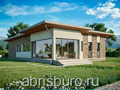 K1166-116 Проект одноэтажного дома с террасой и плоской крышей в стиле хай-тек общей площадью 116,34 м2