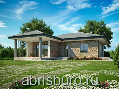 K1167-109 Проект одноэтажного коттеджа с двумя террасами в современном стиле общей площадью 108,69 м2