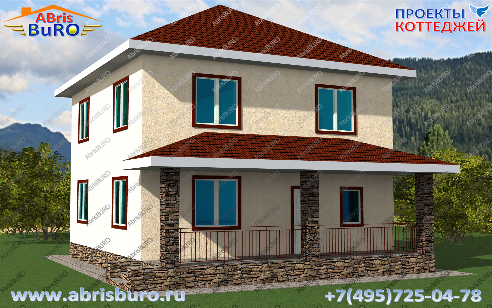 Проект двухэтажного дома с крыльцом K1190-124 на сайте www.abrisburo.ru. 