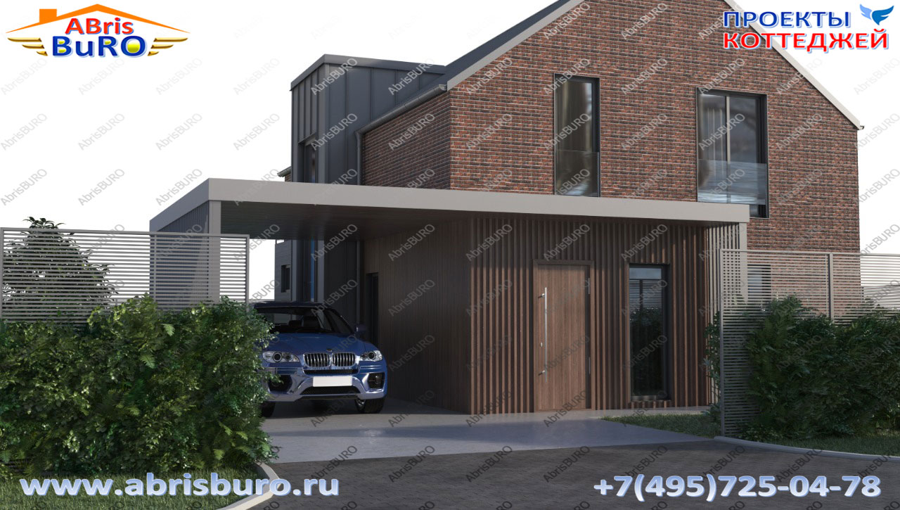 K1196-142 Проект дома с террасой и авто-парковкой www.abrisburo.ru