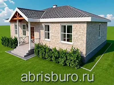 K1230-120 Проект одноэтажного коттеджа из газобетонных блоков с тремя спальнями, крыльцом, террасой  и четырехскатной кровлей общей площадью 120,71 м2 и габаритными размерами 13,0 х 9,8 метров.