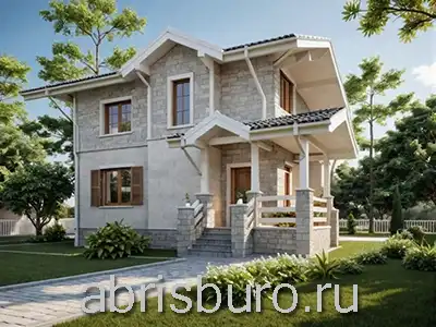 K1233-106 Проект двухэтажного компактного комбинированного загородного дома-бани с балконом и двумя спальнями на втором этаже общей площадью 106,2 м2 и габаритными размерами 9,0 х 9,3 метров.