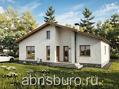 K1236-142 Проект одноэтажного уютного коттеджа с тремя спальнями, крыльцом и террасой