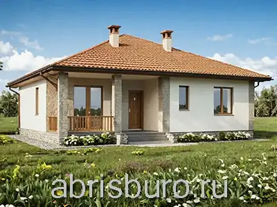 K1238-104 Проект красивого одноэтажного дома с террасой и четырьмя спальнями в ABRISBURO