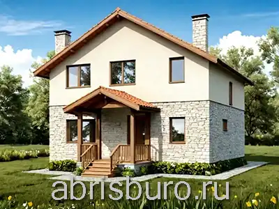 K1243-139 Проект небольшого, компактного двухэтажного мансардного коттеджа с крыльцом, пятью спальнями и щипцовой, двухскатной крышей