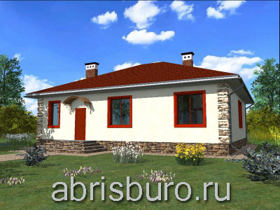 K1248-120 Проект одноэтажного компактного, уютного коттеджа прямоугольной формы с тремя спальнями и четырехскатной крышей общей площадью 119,85 м2 и габаритными размерами 13,1 x 11,1 метров.