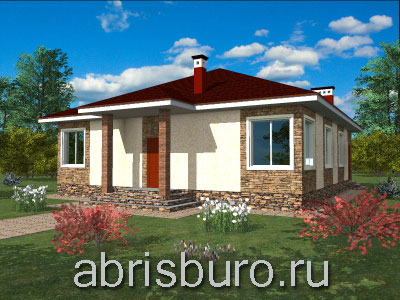 K1250-133 Проект одноэтажного удобного коттеджа прямоугольной формы с тремя спальнями и кухней-гостиной с камином общей площадью 132,97 м2 и габаритными размерами 12,0 x 13,0 метров