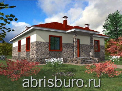 K1251-133 Проект одноэтажного красивого загородного дома для круглогодичного проживания семьи из 4-6 человек с тремя спальнями и камином общей площадью 133,1 м2 и габаритными размерами 11,5 x 13,5 метров