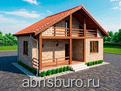 Проект мансардного дома K1254-138 с интегрированным крыльцом и лоджией