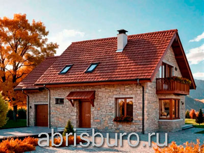 Проект мансардного коттеджа K1255-141 с пристроенным гаражом, эркером и балконом над ним