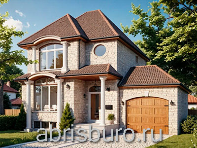 Проект двухэтажного коттеджа K1256-142 с пристроенным гаражом, террасой и 3 спальнями