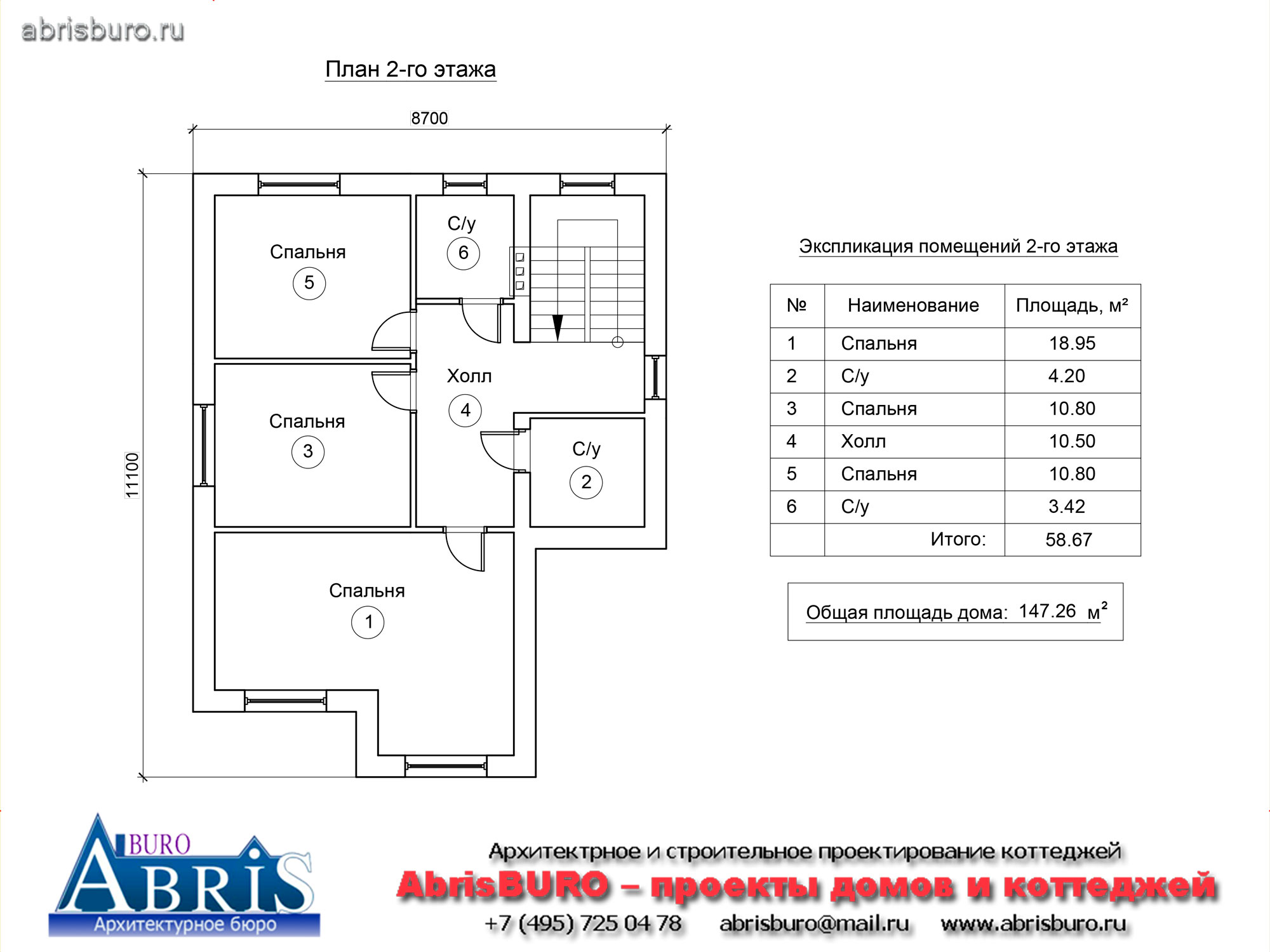 План 2-го этажа коттеджа