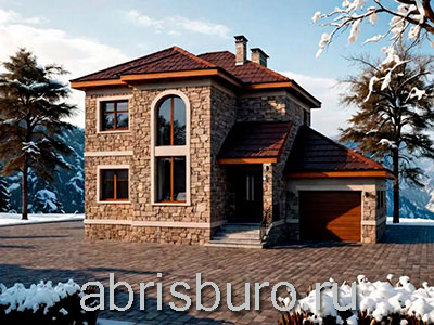 Проект двухэтажного дома K1257-147 с пристроенным гаражом, объединенной кухней-гостиной и 3 спальнями