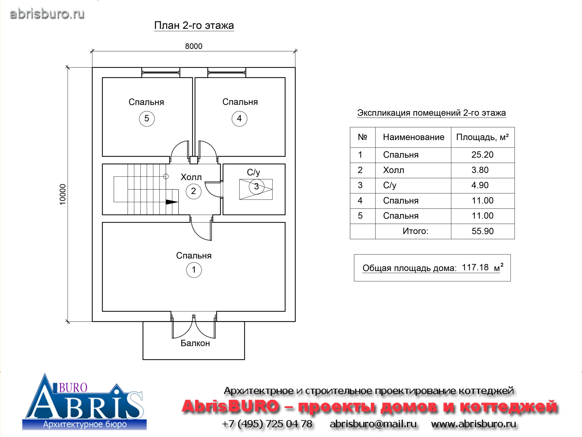 План 2-го этажа коттеджа