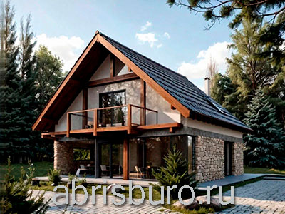 Проект мансардного коттеджа K1258-117 с террасой и балконом