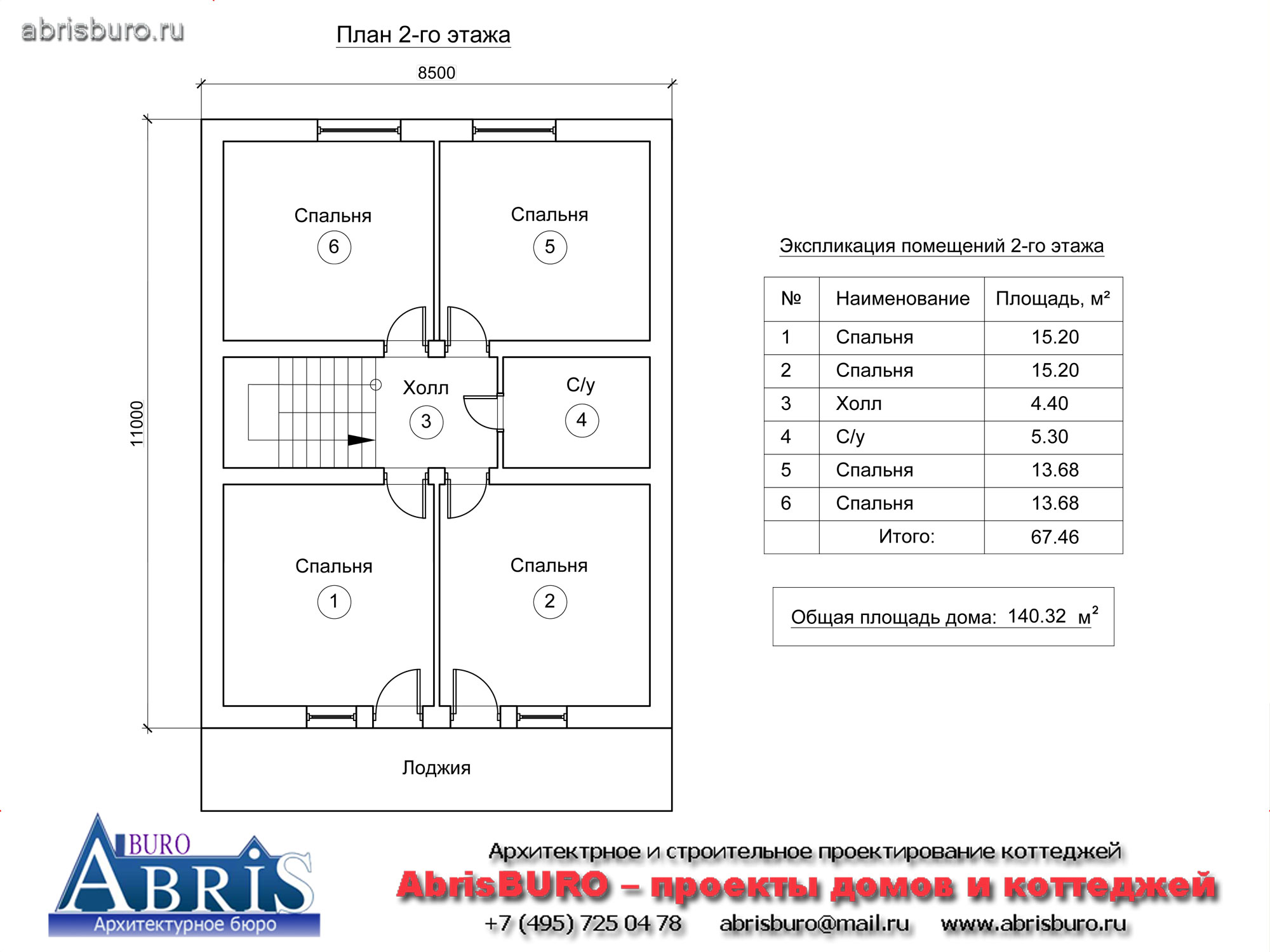 План 2-го этажа коттеджа