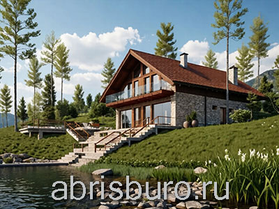 Дом у воды: AbrisBURO представляет мансардный коттедж K1259-140 с лоджией и террасой