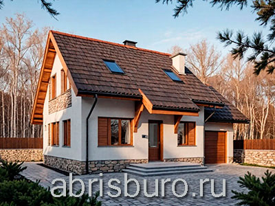 Проект дома K1260-144 со вторым мансардным этажом и пристроенным гаражом на одну машину