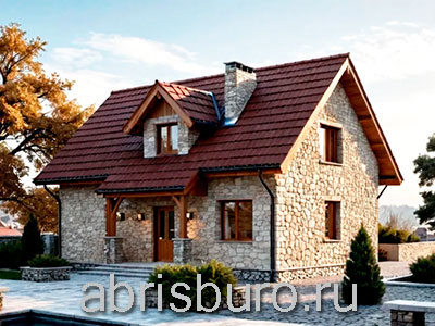 Проект мансардного прямоугольного коттеджа K1262-132 с камином и мастер-спальней