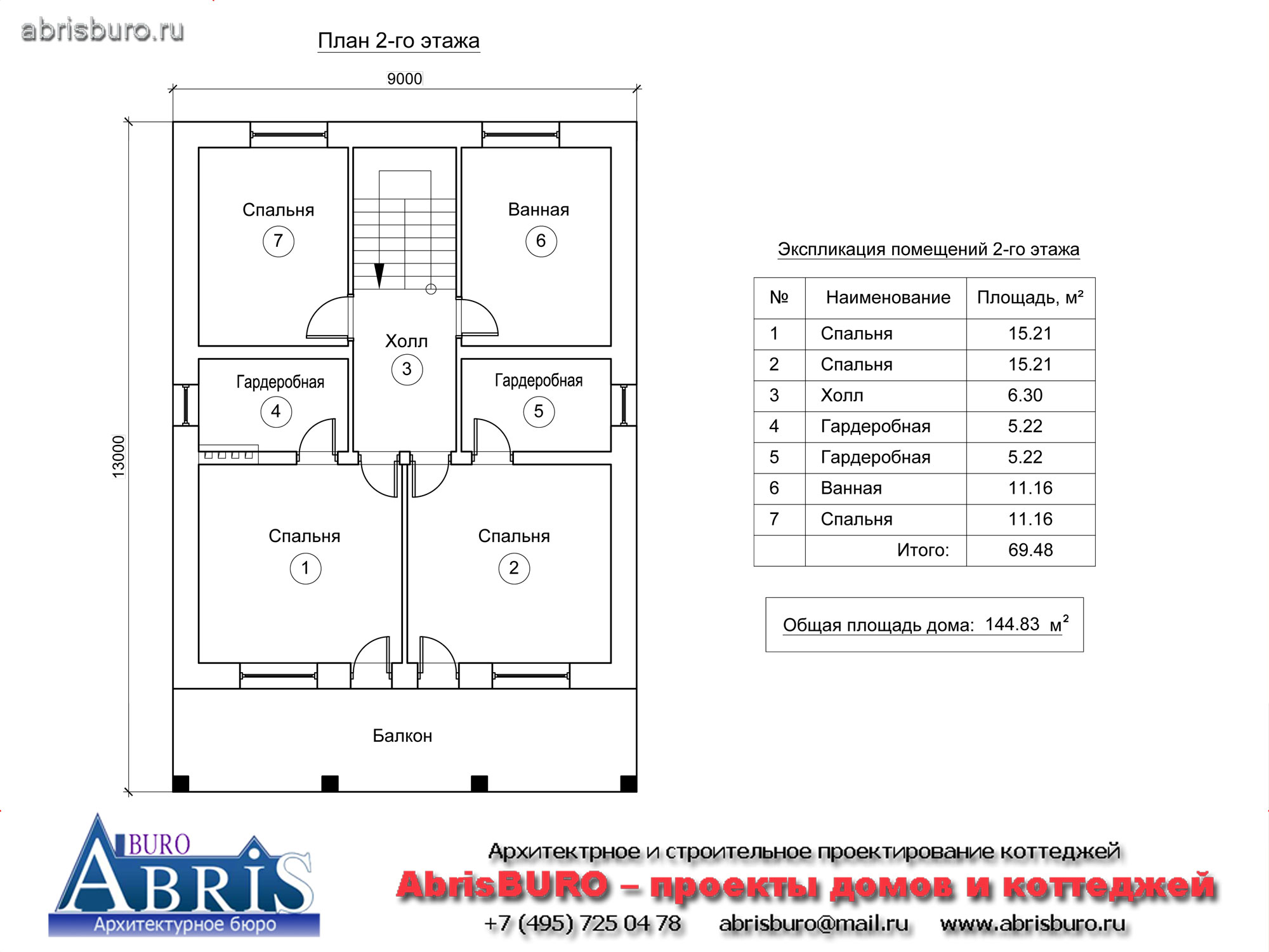 План 2-го этажа коттеджа