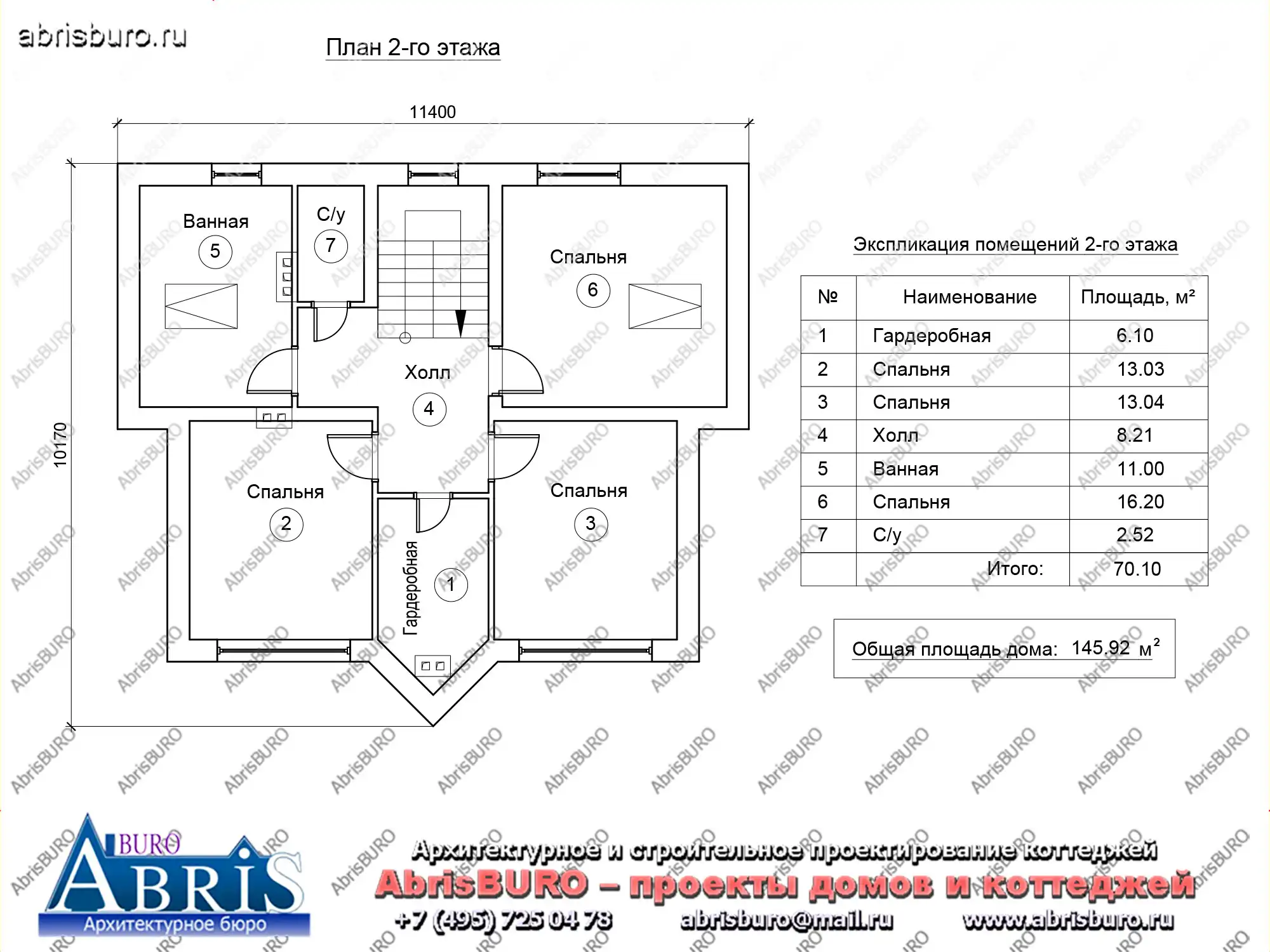 План 2-го этажа коттеджа