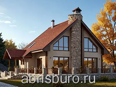 Проект мансардного коттеджа K1265-146 с террасой, камином и 4 спальнями