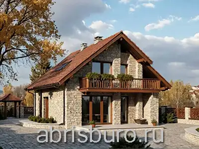 Проект мансардного коттеджа K1266-143 с террасой и балконом