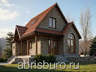 Проект 1,5 этажного коттеджа K1268-141 с террасой, единой кухней-гостиной и 4 спальнями