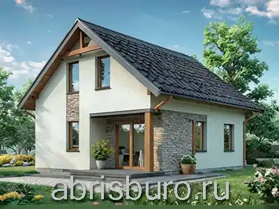 K1274-138 Проект двухэтажного мансардного коттеджа с двухскатной крышей, террасой и 3 спальнями