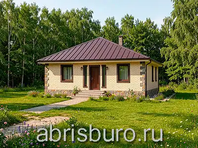 K1279-109 Проект одноэтажного дома с камином, 3 спальнями и встроенным гаражом