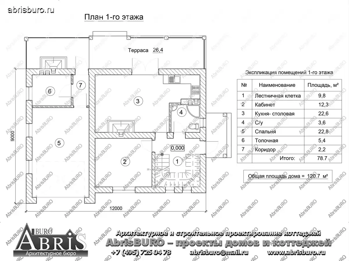 План 1-го этажа коттеджа