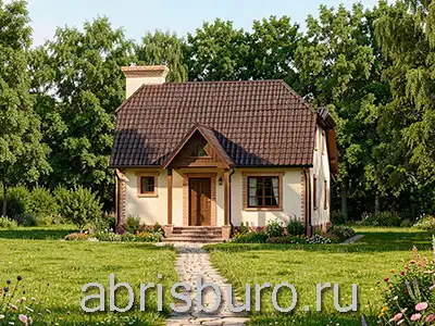 K1282-105 Проект двухэтажного мансардного коттеджа с полувальмовой крышей, кабинетом и 4 спальнями