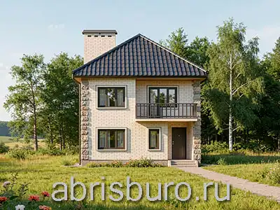 K1286-106 Проект компактного двухэтажного дома с балконом и 4 спальнями