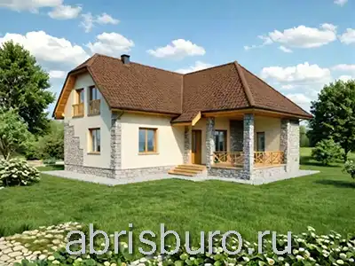 Проект двухэтажного мансардного коттеджа с парной и террасой K12-130 с габаритными размерами 12,3х12,3 м, общей площадью 132,0 м2