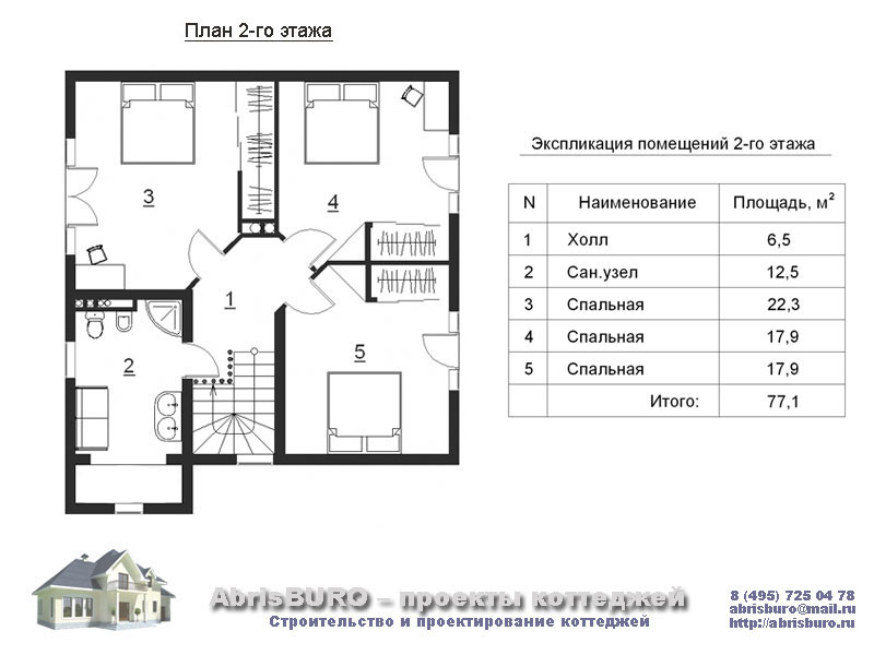 План 2-го этажа коттеджа