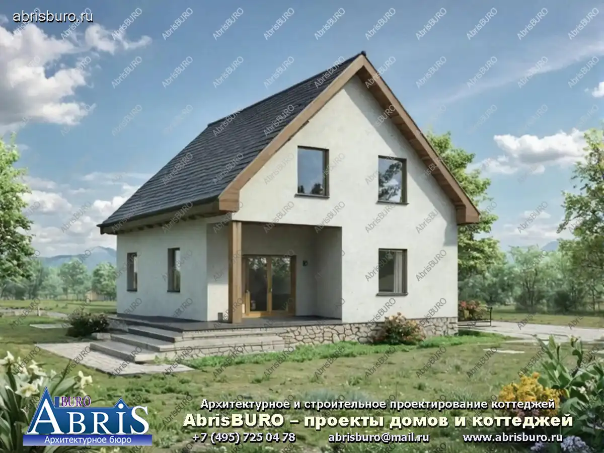 Проект мансардного коттеджа с террасой K40-140 с габаритными размерами 9,3х13,6 м, общей площадью 142,5 м2