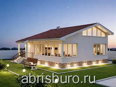 K0198-98 Проект гостевого домика с сауной, комнатой отдыха, крытой верандой и вторым мансардным этажо