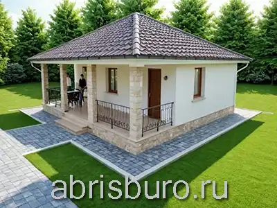 K0208-32 Проект бани с террасой общей площадью 32,46 м2 и размерами 7,55 х 8,0 метров