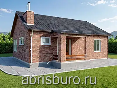 K0210-80 Проект одноэтажного коттеджа двухскатной крышей, крытым крыльцом и двумя спальнями, общей площадь 79,42 кв.м. и габаритными размерами 11,0 х 9,0 м.