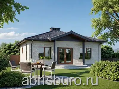 K0214-90 Проект одноэтажного коттеджа с 3 спальнями, кухней-гостиной и террасой общей площадь 90,75 кв.м. и габаритными размерами 11,5 х 9,5 м.