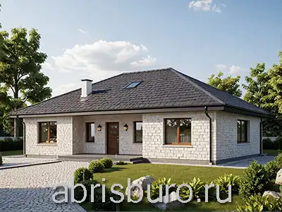 K0216-96 Проект одноэтажного дома с тремя спальнями, крыльцом, террасой и вальмовой крышей общей площадь 96,38 кв.м. и габаритными размерами 13,91 х 8,51 м.