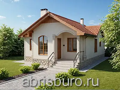 K0217-72 Проект одноэтажного жилого узкого дома с 2 спальнями, 2 крыльцами общей площадь 72,13 кв.м. и габаритными размерами 6,4 х 16,58 м.