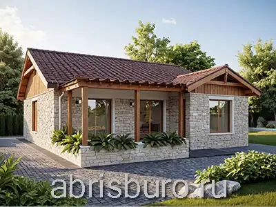 K0218-65 Проект небольшого одноэтажного коттеджа с двумя спальнями, террасой и двухскатной крышей общей площадь 65,09 кв.м. и габаритными размерами 10,0 х 7,2 м.