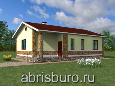 K0237-95 Проект одноэтажного дома с крыльцом, двумя спальнями и двухскатной крышей общей площадь 95,4 кв.м. и габаритными размерами 12,5 x 9,5 м.