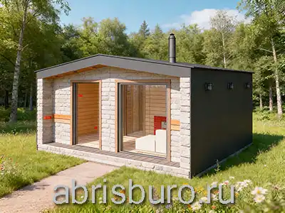 K0243-26 Проект одноэтажной компактной бани в стиле барнхаус