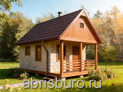 K0246-29 Проект одноэтажной каменной бани с крыльцом