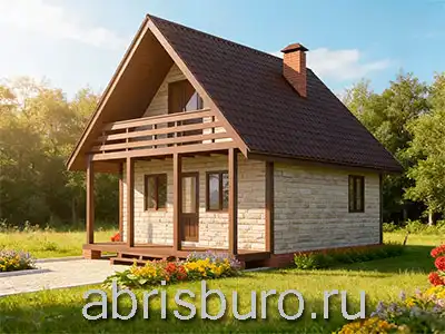 K0248-96 Проект мансардного коттеджа с 2 спальнями, крытой террасой и лоджией