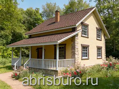 K0252-97 Проект компактного коттеджа со вторым мансардным этажом, 4 спальнями и пристроенной террасой