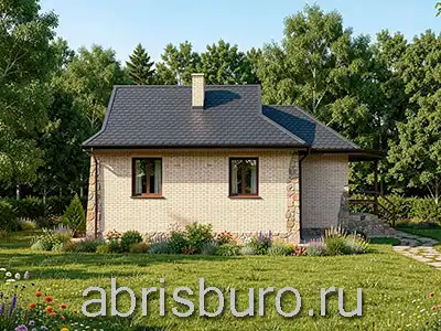 K0253-53: Проект одноэтажного коттеджа с верандой и печкой